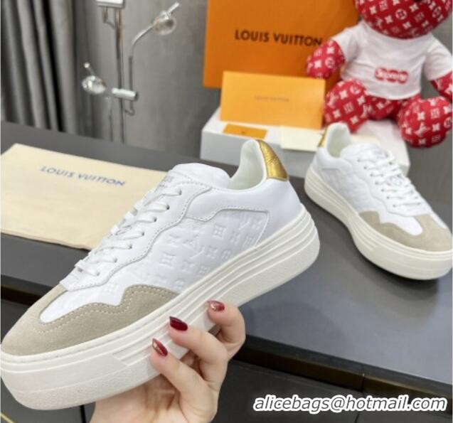 Perfect Louis Vuitton V Groovy Platform Sneakers in Monogram Leather and Suede White/Grey 0226114