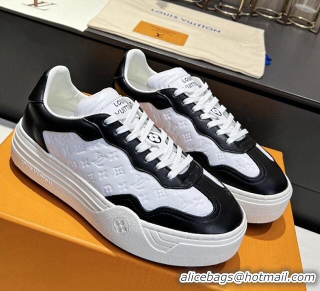 Top Grade Louis Vuitton V Groovy Platform Sneakers in Monogram Leather White/Black 226117