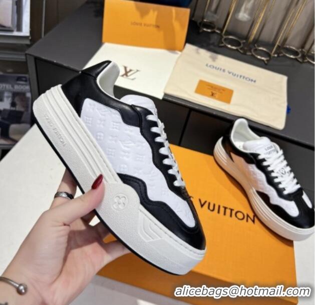 Top Grade Louis Vuitton V Groovy Platform Sneakers in Monogram Leather White/Black 226117