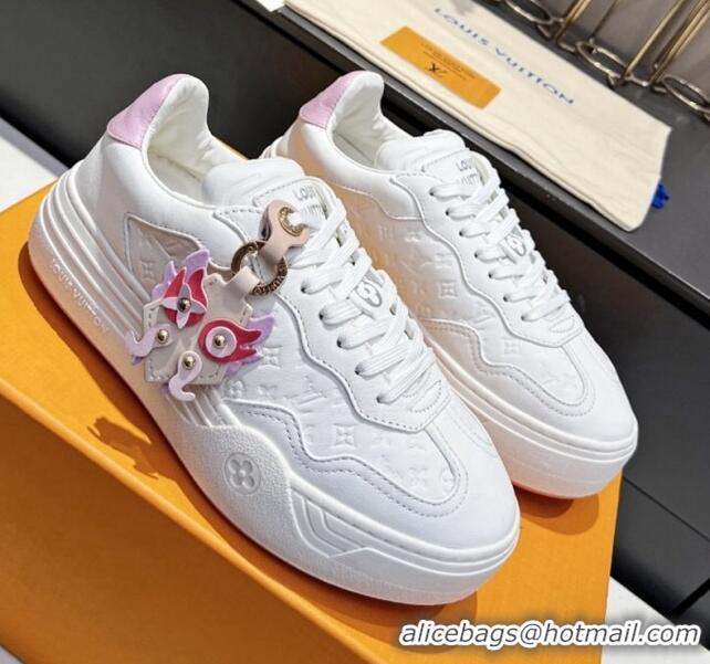 Good Quality Louis Vuitton V Groovy Platform Sneakers in Monogram Leather with Charm White 0226118