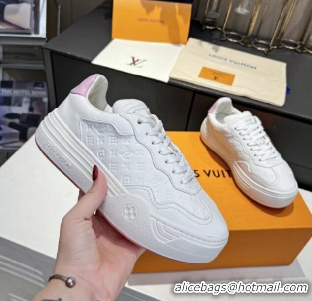 Good Quality Louis Vuitton V Groovy Platform Sneakers in Monogram Leather with Charm White 0226118