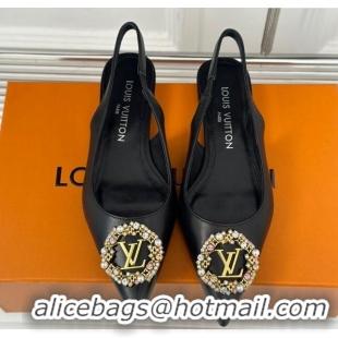 Classic Hot Louis Vuitton Met Slingback Ballerinas Flat in Satin Black 226120