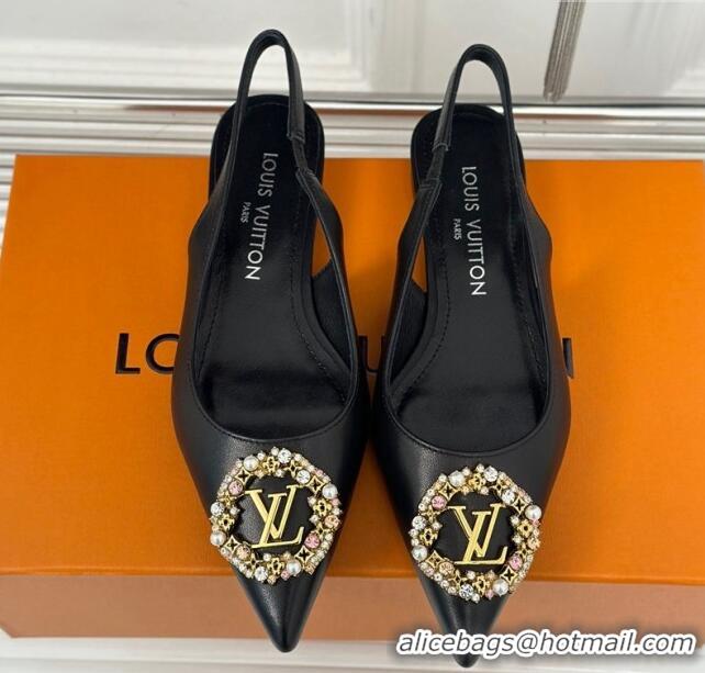 Classic Hot Louis Vuitton Met Slingback Ballerinas Flat in Satin Black 226120