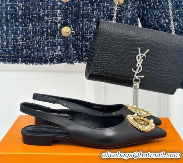 Classic Hot Louis Vuitton Met Slingback Ballerinas Flat in Satin Black 226120