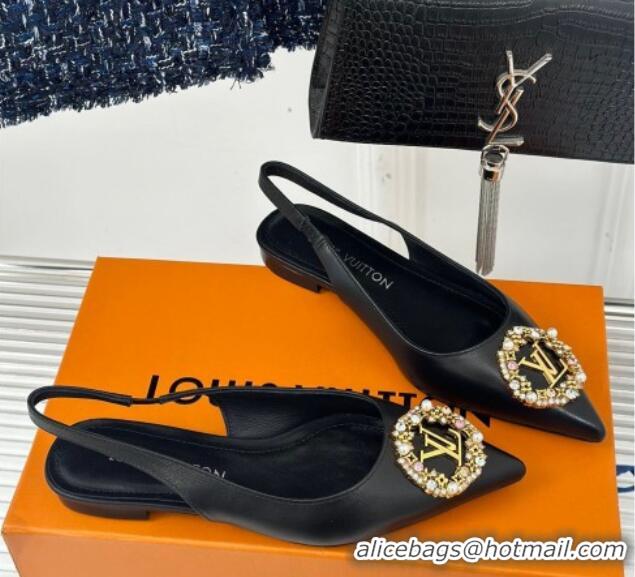 Classic Hot Louis Vuitton Met Slingback Ballerinas Flat in Satin Black 226120