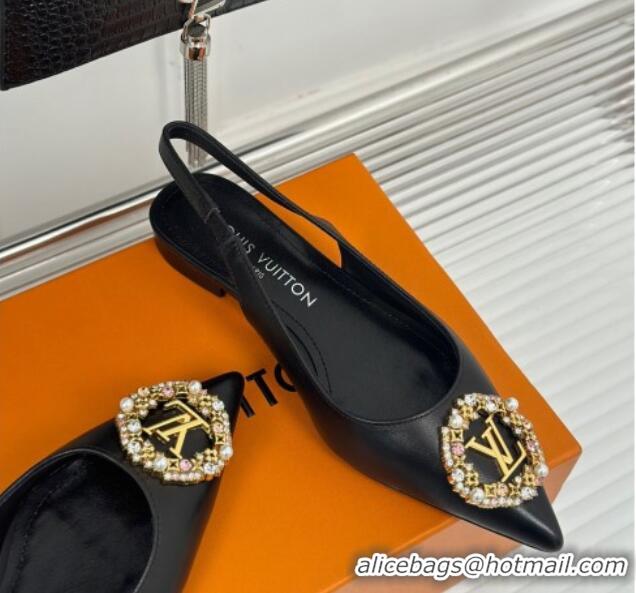 Classic Hot Louis Vuitton Met Slingback Ballerinas Flat in Satin Black 226120