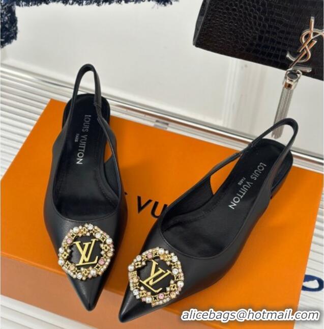 Classic Hot Louis Vuitton Met Slingback Ballerinas Flat in Satin Black 226120