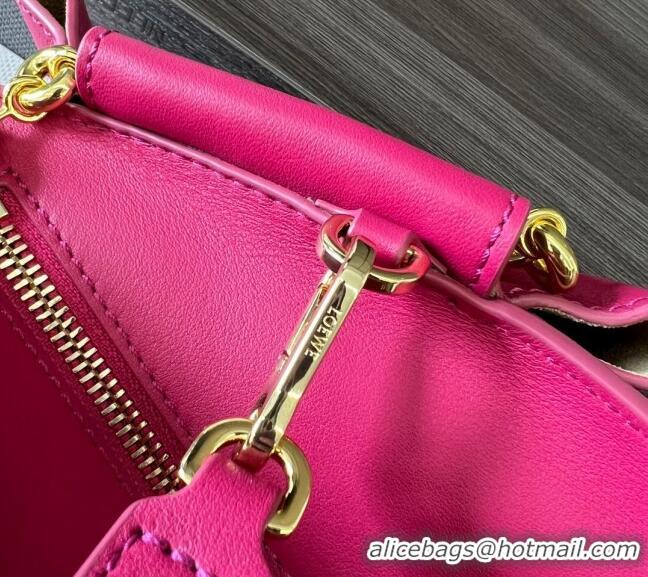 Pretty Style Loewe Small Paseo Bag in Shiny Nappa Calfskin 062247 Dark Pink 2023