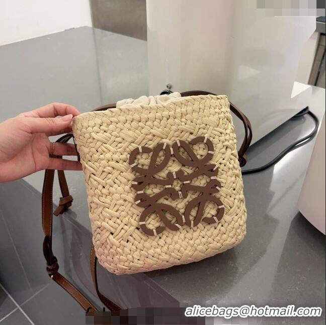 Famous Brand Loewe Straw Crossbody Bag 0713 Beige/Brown 2023