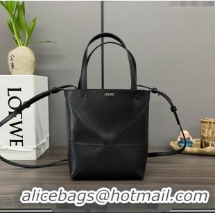 Top Quality Loewe Mini Puzzle Fold Tote in shiny calfskin L4067 Black 2023