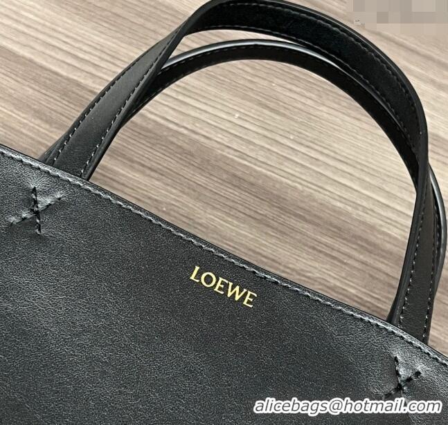 Top Quality Loewe Mini Puzzle Fold Tote in shiny calfskin L4067 Black 2023