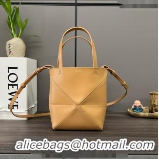 Grade Quality Loewe Mini Puzzle Fold Tote in shiny calfskin L4067 Warm Desert Brown 2023