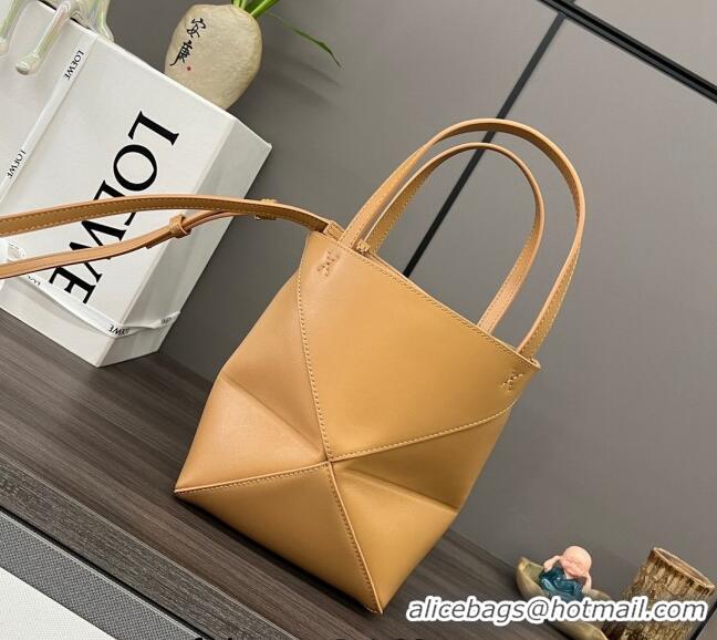 Grade Quality Loewe Mini Puzzle Fold Tote in shiny calfskin L4067 Warm Desert Brown 2023