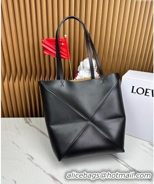 Most Popular Loewe Medium Puzzle Fold Tote in shiny calfskin LE4068 Black 2023