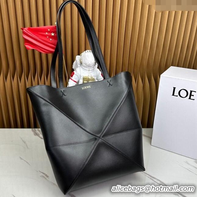 Most Popular Loewe Medium Puzzle Fold Tote in shiny calfskin LE4068 Black 2023