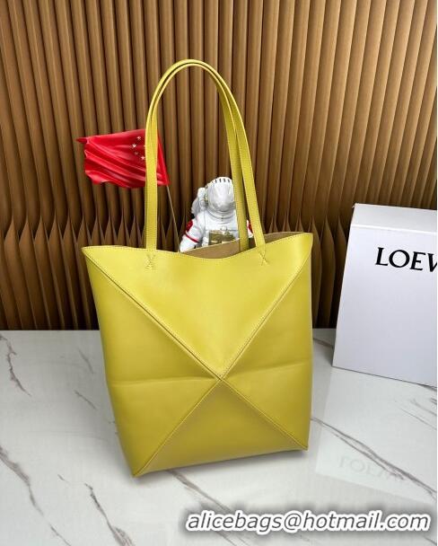 Discount Loewe Medium Puzzle Fold Tote in shiny calfskin LE4068 Bright Ochre Yellow 2023