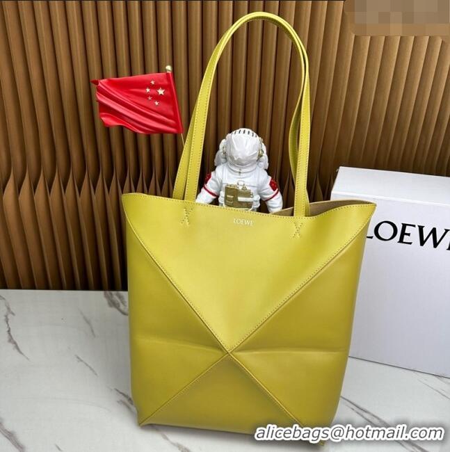 Discount Loewe Medium Puzzle Fold Tote in shiny calfskin LE4068 Bright Ochre Yellow 2023