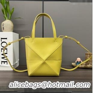 Affordable Price Loewe Mini Puzzle Fold Tote in shiny calfskin LE4069 Bright Ochre Yellow 2023