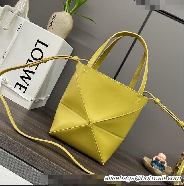 Affordable Price Loewe Mini Puzzle Fold Tote in shiny calfskin LE4069 Bright Ochre Yellow 2023