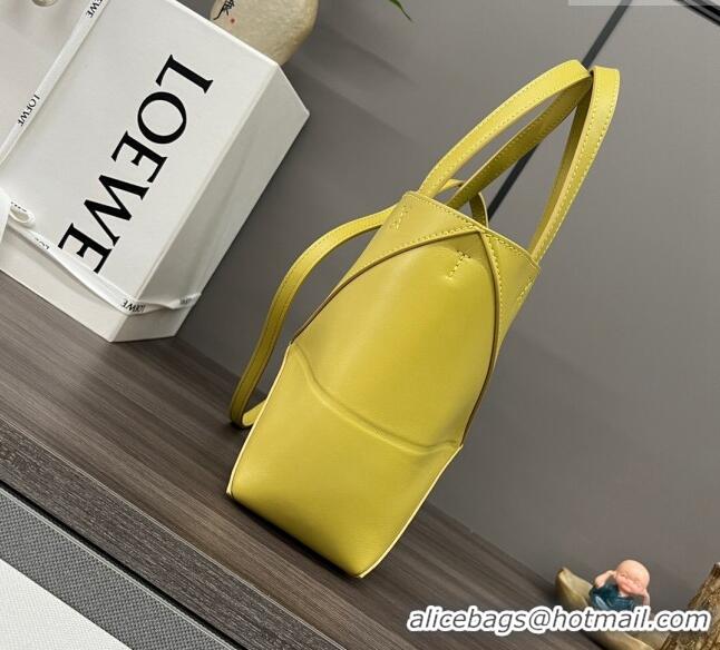 Affordable Price Loewe Mini Puzzle Fold Tote in shiny calfskin LE4069 Bright Ochre Yellow 2023