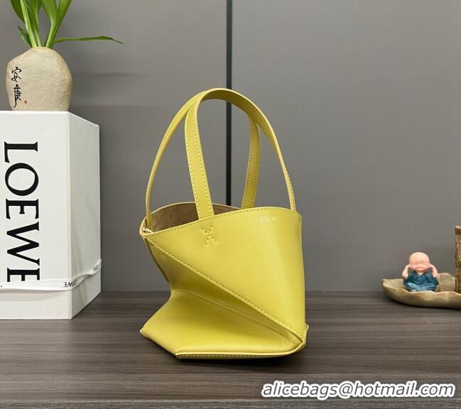 Affordable Price Loewe Mini Puzzle Fold Tote in shiny calfskin LE4069 Bright Ochre Yellow 2023