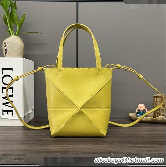 Affordable Price Loewe Mini Puzzle Fold Tote in shiny calfskin LE4069 Bright Ochre Yellow 2023