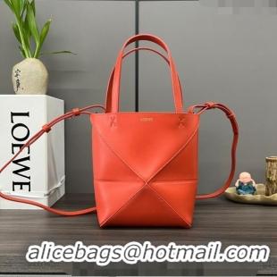 New Design Loewe Mini Puzzle Fold Tote in shiny calfskin LE4069 Sunrise Orange 2023