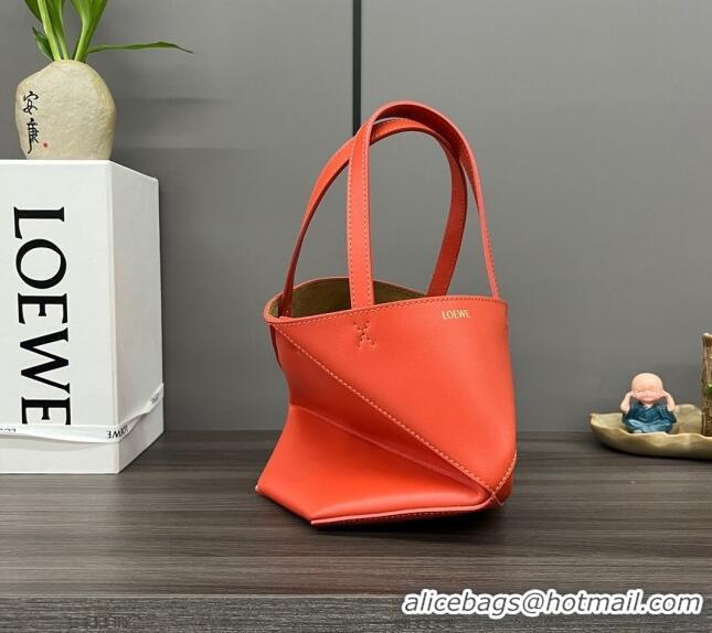 New Design Loewe Mini Puzzle Fold Tote in shiny calfskin LE4069 Sunrise Orange 2023