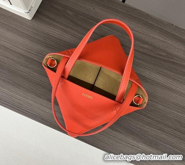 New Design Loewe Mini Puzzle Fold Tote in shiny calfskin LE4069 Sunrise Orange 2023