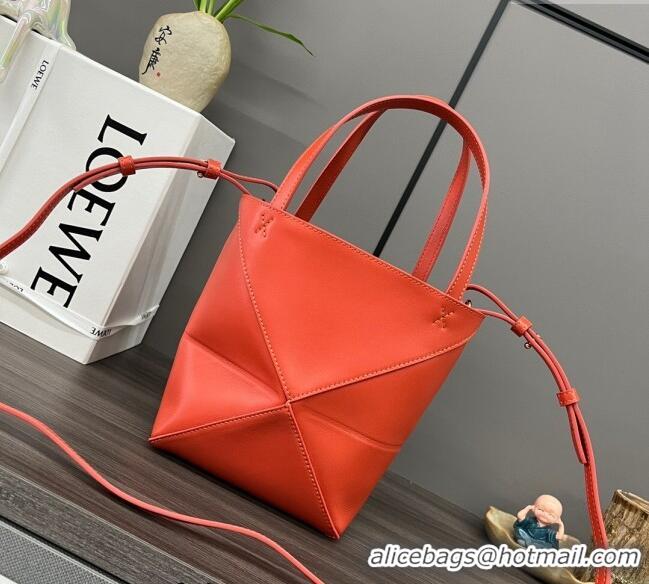 New Design Loewe Mini Puzzle Fold Tote in shiny calfskin LE4069 Sunrise Orange 2023