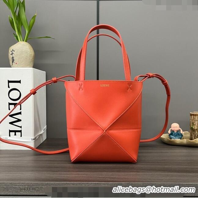 New Design Loewe Mini Puzzle Fold Tote in shiny calfskin LE4069 Sunrise Orange 2023