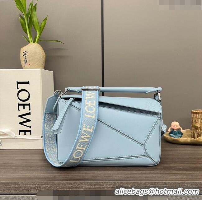 Classic Discount Loewe Small Puzzle bag in satin calfskin 262304 Light Blue 2023