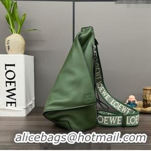 Affordable Price Loewe Men's Anton Sling Bag in supple smooth calf leather and jacquard strap Hunter 060356 Green 2023