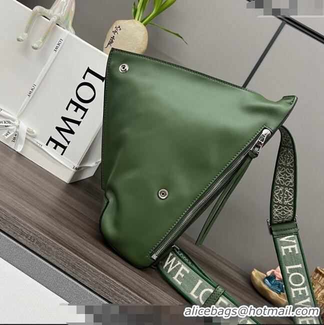 Affordable Price Loewe Men's Anton Sling Bag in supple smooth calf leather and jacquard strap Hunter 060356 Green 2023