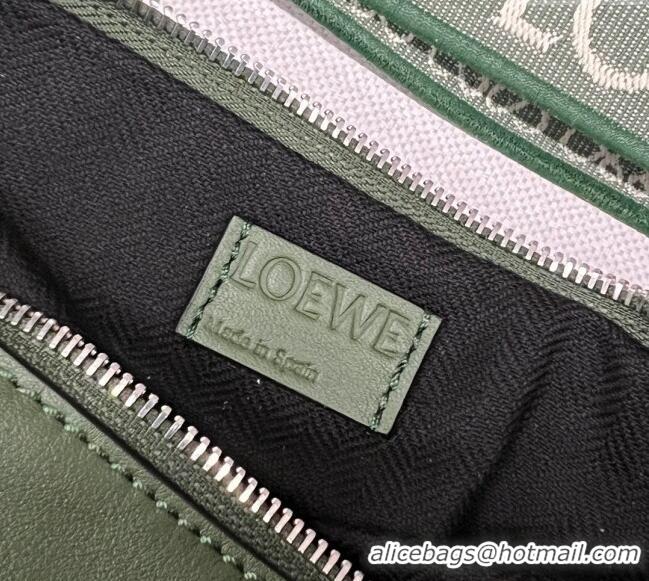 Affordable Price Loewe Men's Anton Sling Bag in supple smooth calf leather and jacquard strap Hunter 060356 Green 2023