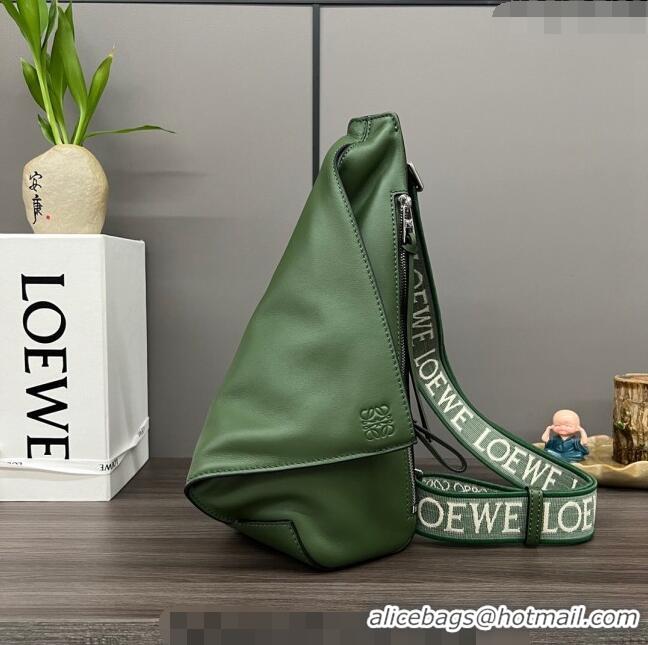 Affordable Price Loewe Men's Anton Sling Bag in supple smooth calf leather and jacquard strap Hunter 060356 Green 2023