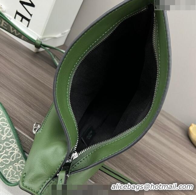 Affordable Price Loewe Men's Anton Sling Bag in supple smooth calf leather and jacquard strap Hunter 060356 Green 2023