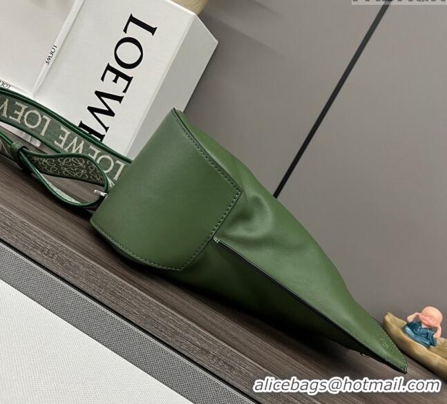 Affordable Price Loewe Men's Anton Sling Bag in supple smooth calf leather and jacquard strap Hunter 060356 Green 2023