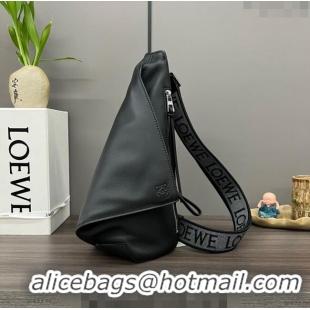 Good Product Loewe Men's Anton Sling Bag in supple smooth calf leather and jacquard strap 060356 Black 2023