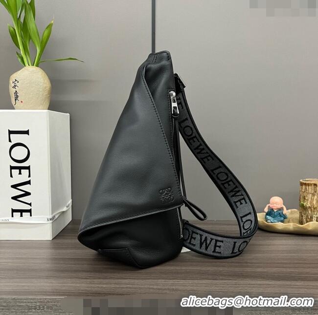 Good Product Loewe Men's Anton Sling Bag in supple smooth calf leather and jacquard strap 060356 Black 2023