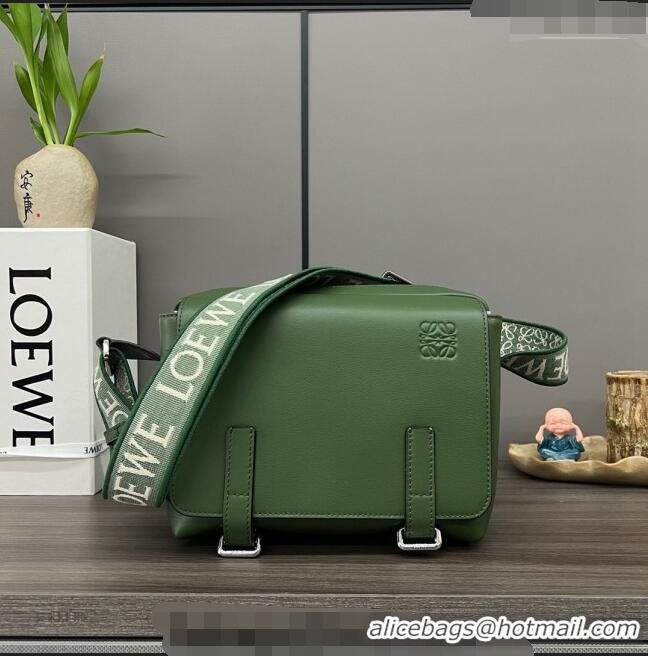 Grade Loewe Men's XS Military messenger bag in supple smooth calfskin and jacquard strap Hunter 11388 Green 2023