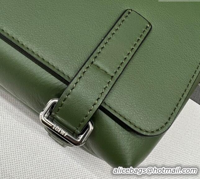 Grade Loewe Men's XS Military messenger bag in supple smooth calfskin and jacquard strap Hunter 11388 Green 2023