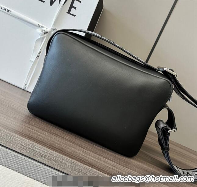 Promotional Loewe Men's XS Military messenger bag in supple smooth calfskin and jacquard strap 11388 Black 2023