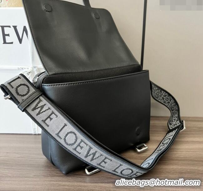 Promotional Loewe Men's XS Military messenger bag in supple smooth calfskin and jacquard strap 11388 Black 2023