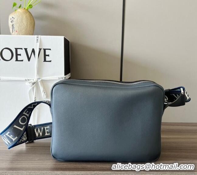 Modern Loewe Men's XS Military messenger bag in supple smooth calfskin and jacquard strap 11388 Deep Blue 2023