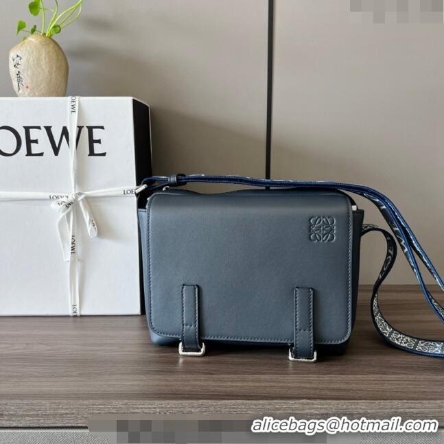 Modern Loewe Men's XS Military messenger bag in supple smooth calfskin and jacquard strap 11388 Deep Blue 2023