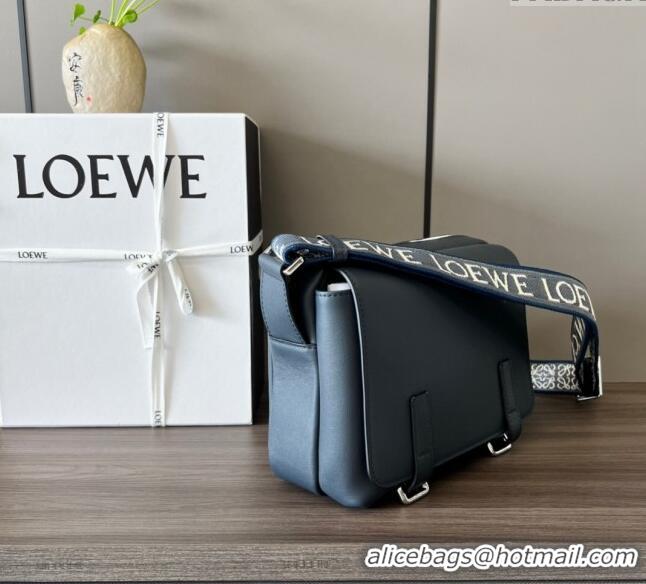 Modern Loewe Men's XS Military messenger bag in supple smooth calfskin and jacquard strap 11388 Deep Blue 2023