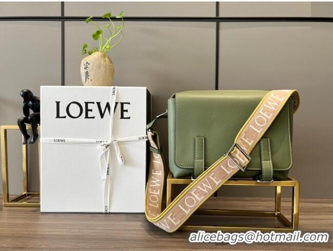 New Fashion Loewe Men's XS Military messenger bag in supple smooth calfskin and jacquard strap 11388 Khaki Green 2023