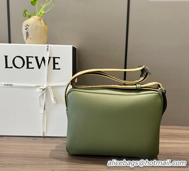 New Fashion Loewe Men's XS Military messenger bag in supple smooth calfskin and jacquard strap 11388 Khaki Green 2023