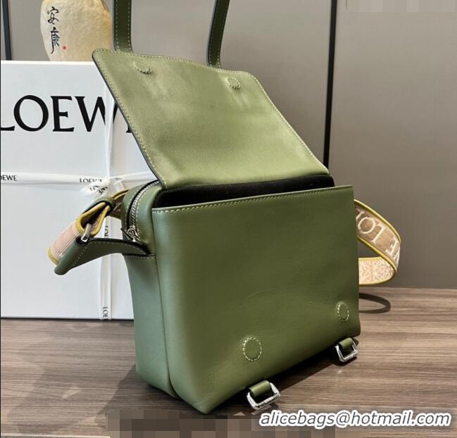 New Fashion Loewe Men's XS Military messenger bag in supple smooth calfskin and jacquard strap 11388 Khaki Green 2023